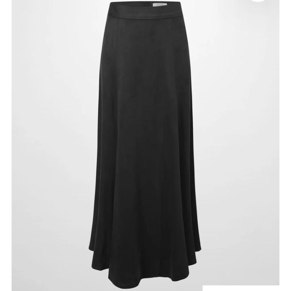 Black Faux Suede Flared Black Maxi Skirt